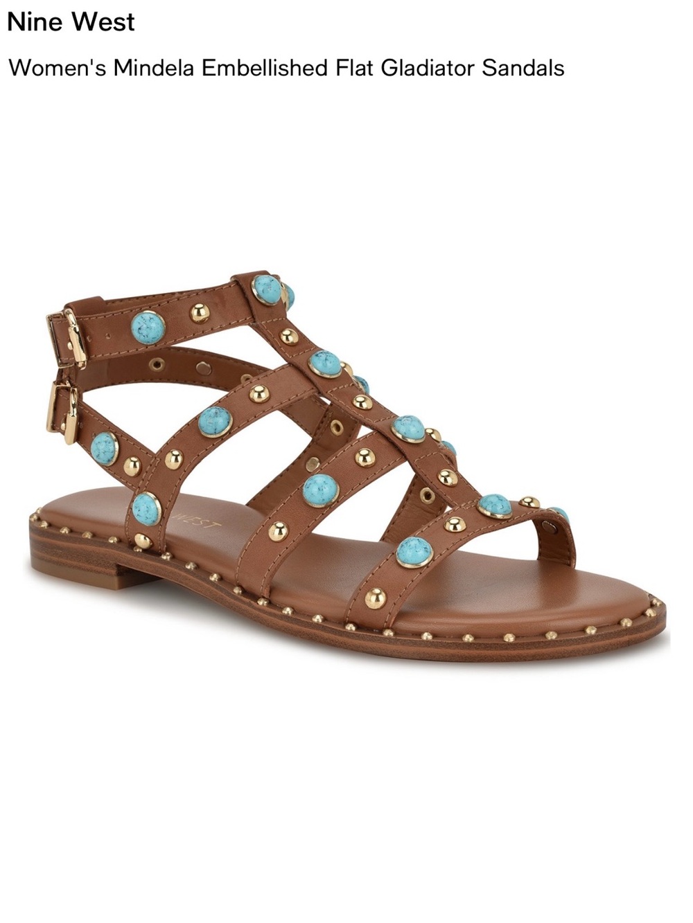 Nine West Brown Gladiator Sandals with Turquoise Accents